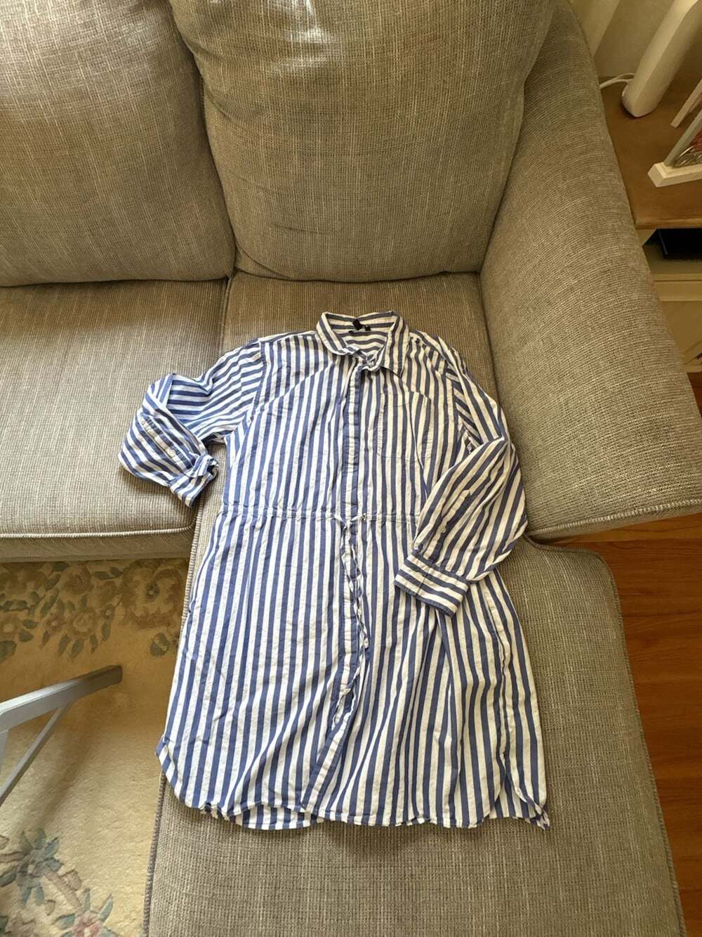 Steve Madden Blue and White Striped Button-Up Shirtdress